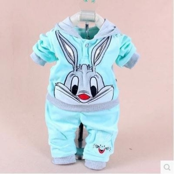 Baby Set Cartoon Rabbit Velvet Set Twinset Long Sl - Picture 2 of 4